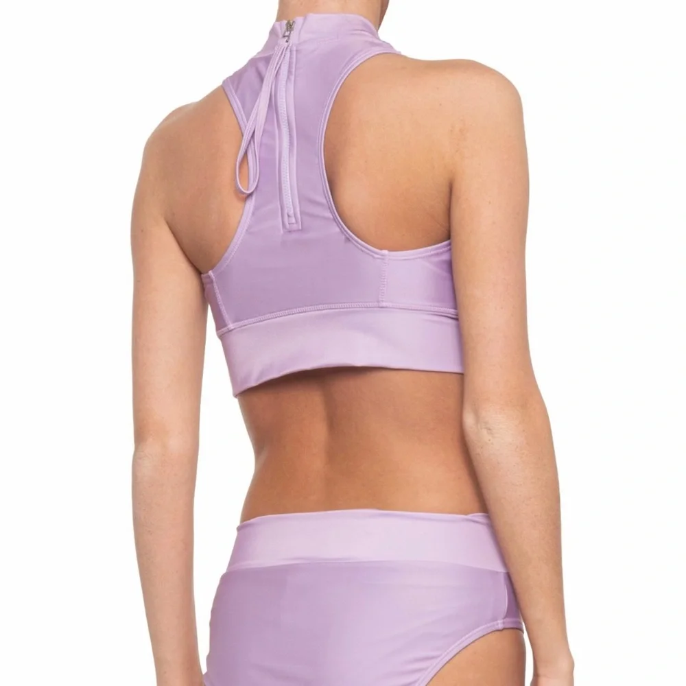 KYODAN • NEW! High Neck Zip Back Floral Swimsuit Top UPF 40 - Pastel Purple - Picture 2 of 16